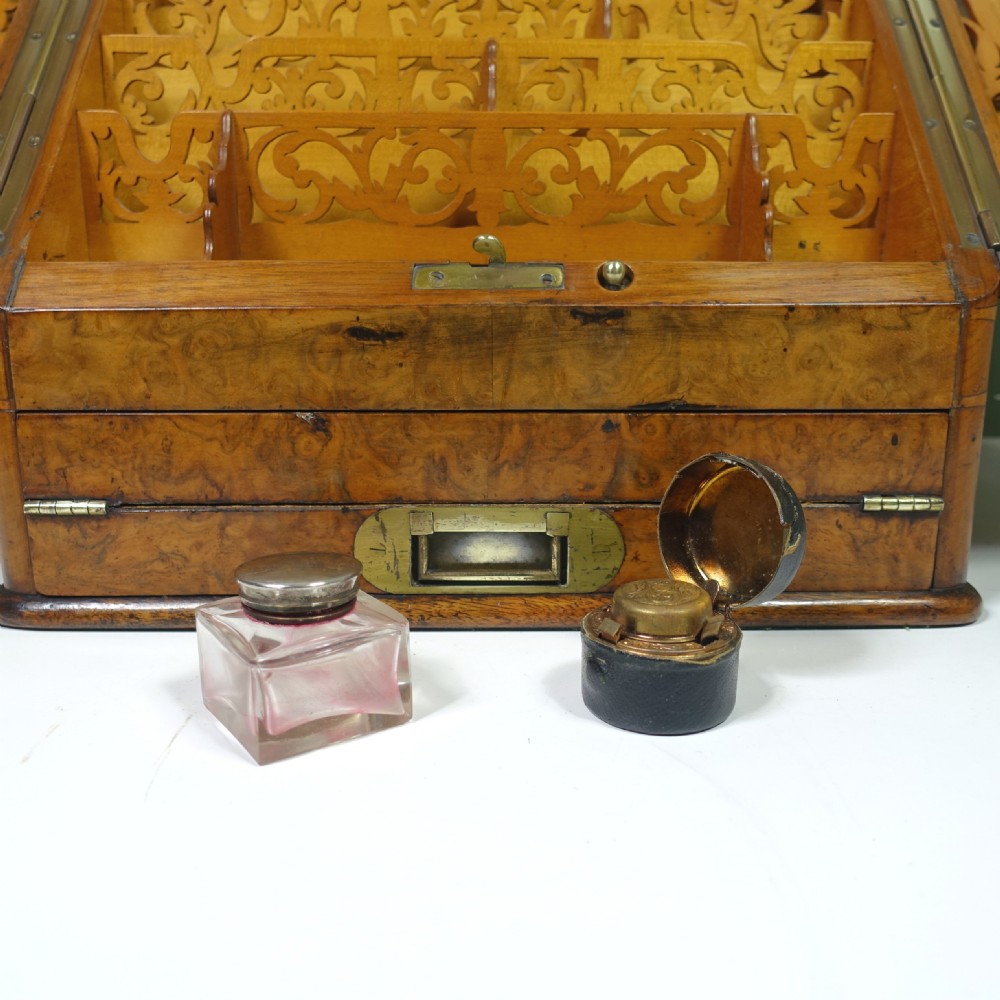19TH C BURR WALNUT WRITING STATIONERY BOX View VI