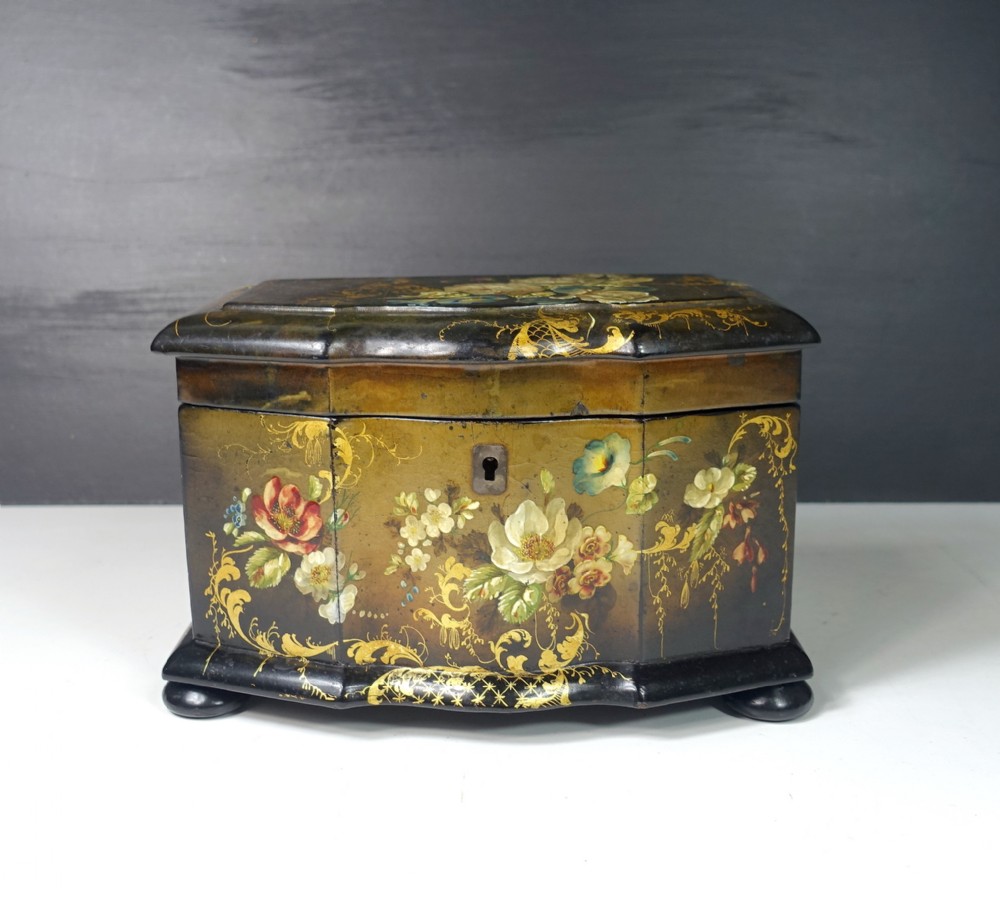 19TH C PAPIER MACHE TEA CADDY