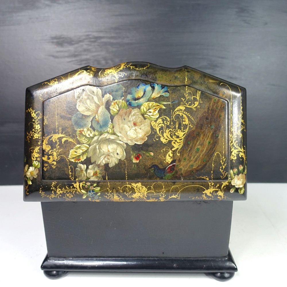 19TH C PAPIER MACHE TEA CADDY View III
