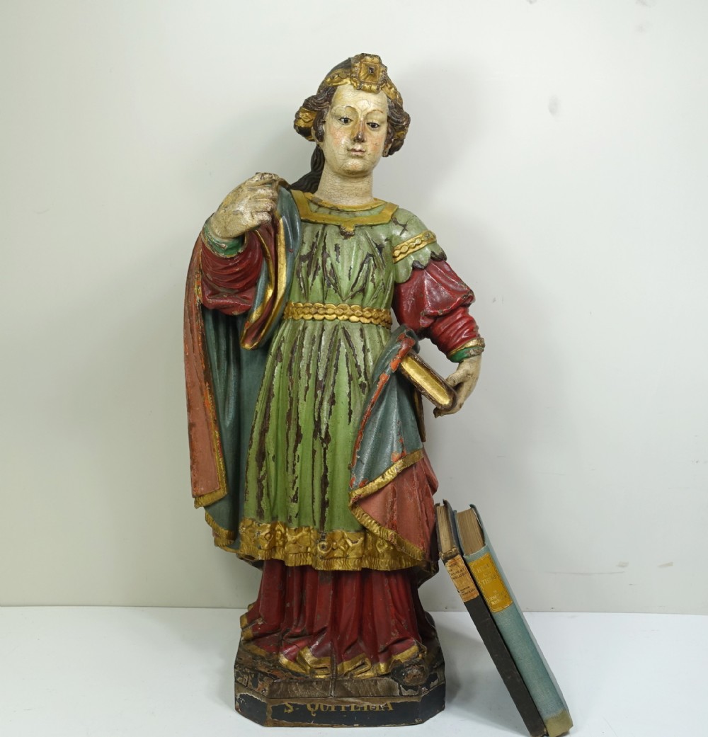 18TH C CARVED POLYCHROME FIGURE OF A SAINT