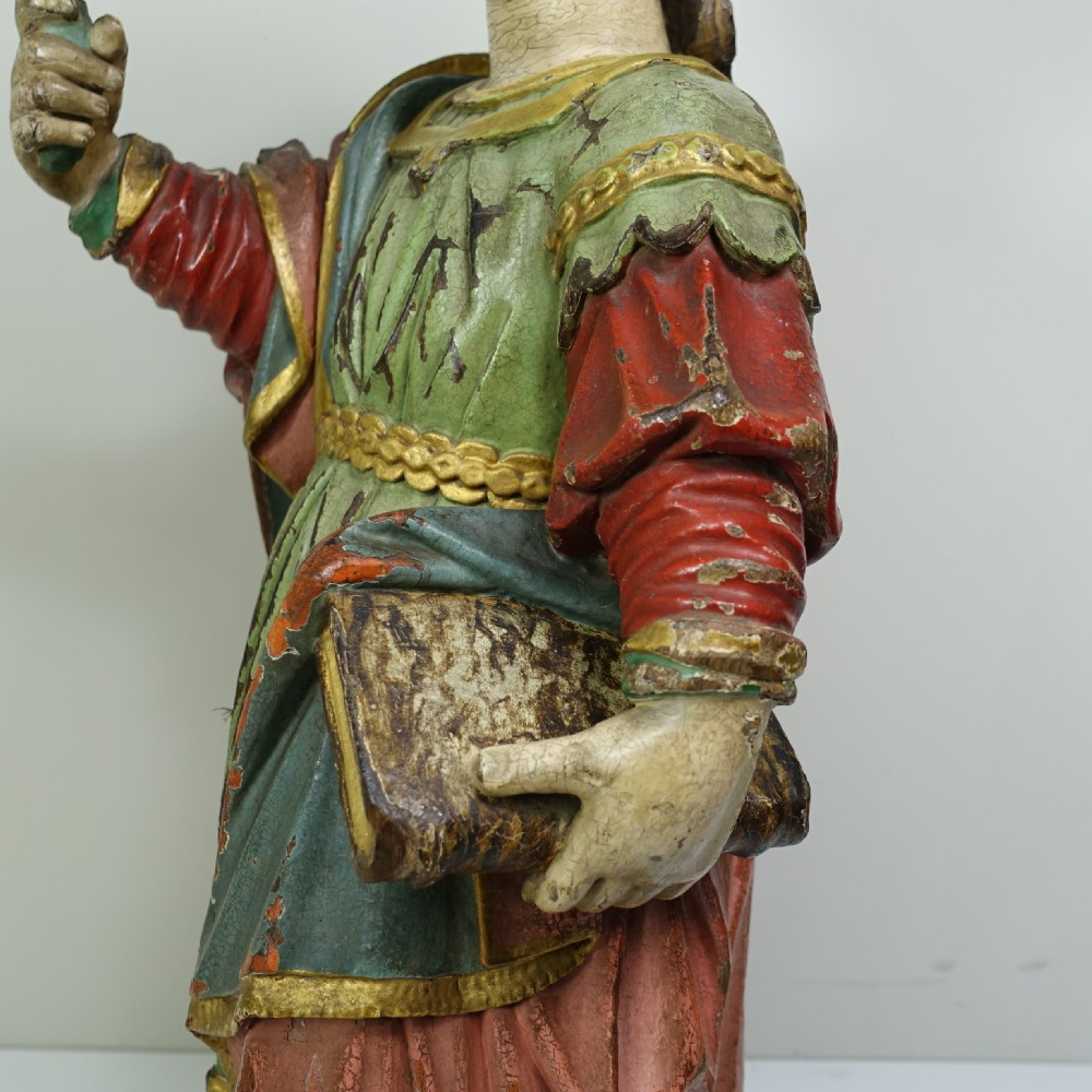 18TH C CARVED POLYCHROME FIGURE OF A SAINT View IV