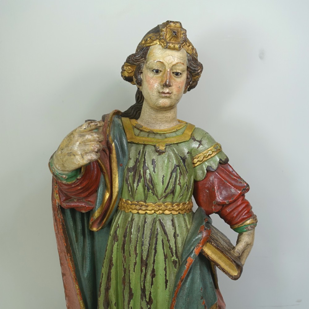 18TH C CARVED POLYCHROME FIGURE OF A SAINT View V