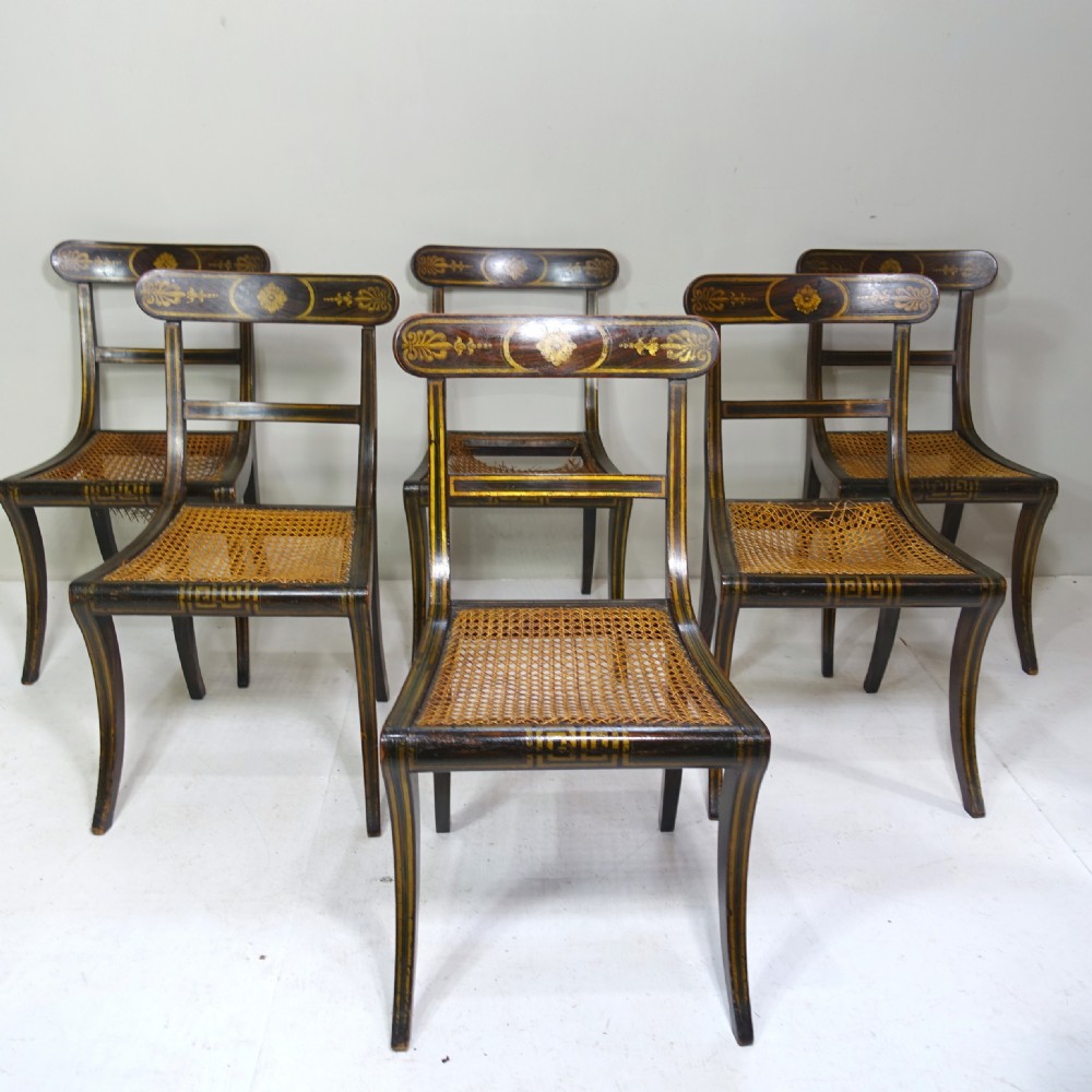SET OF SIX SIMULATED ROSEWOOD & PAINTED CHAIRS