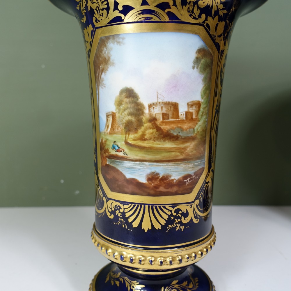 PAIR OF 19TH C DECORATED VASES , WINDSOR CASTLE & CONWAY CASTLE View IV