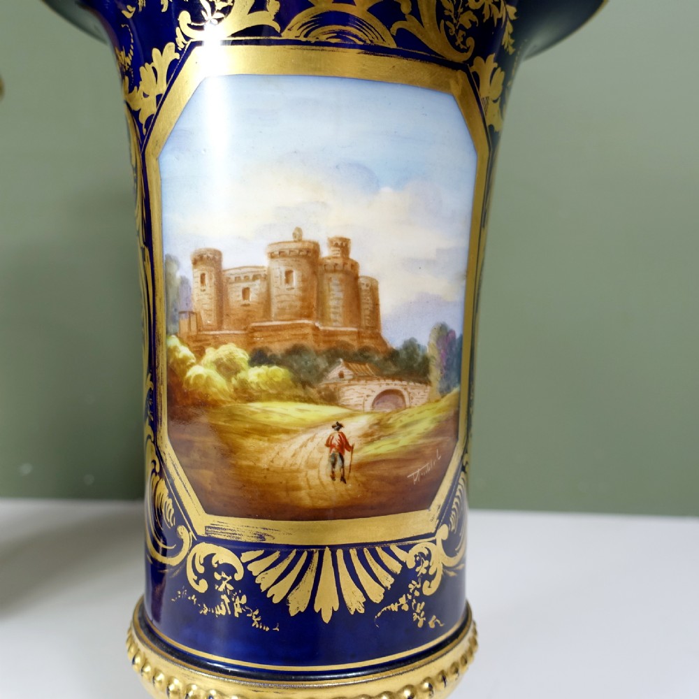 PAIR OF 19TH C DECORATED VASES , WINDSOR CASTLE & CONWAY CASTLE View V