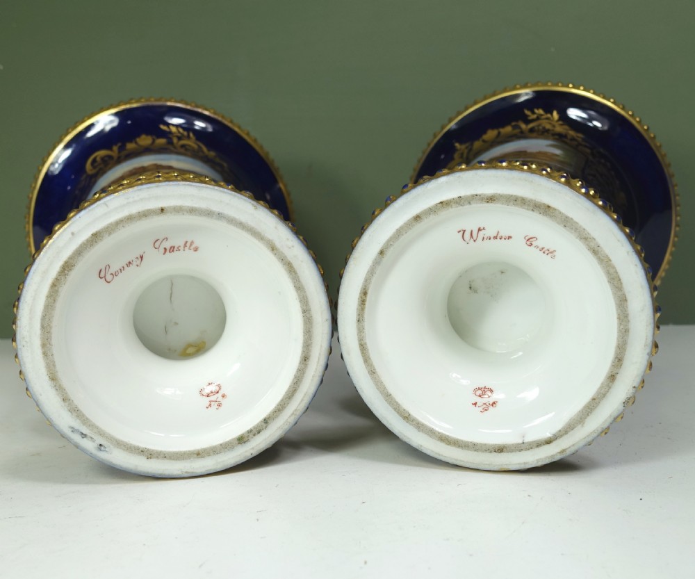 PAIR OF 19TH C DECORATED VASES , WINDSOR CASTLE & CONWAY CASTLE View VII