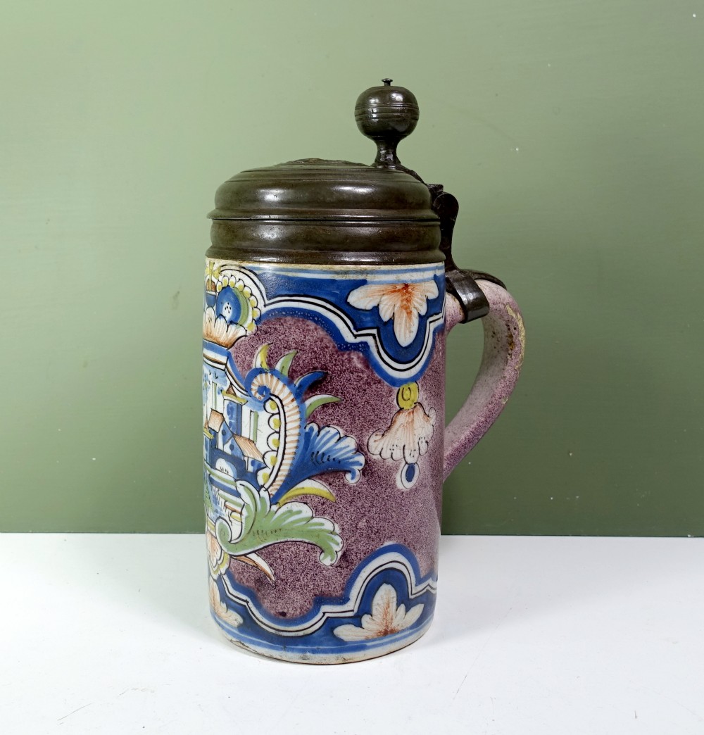 18TH C DELFT POLYCHROME TANKARD
