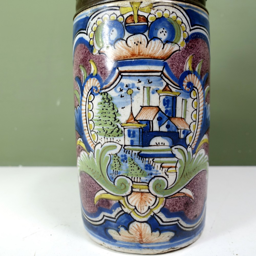 18TH C DELFT POLYCHROME TANKARD View V