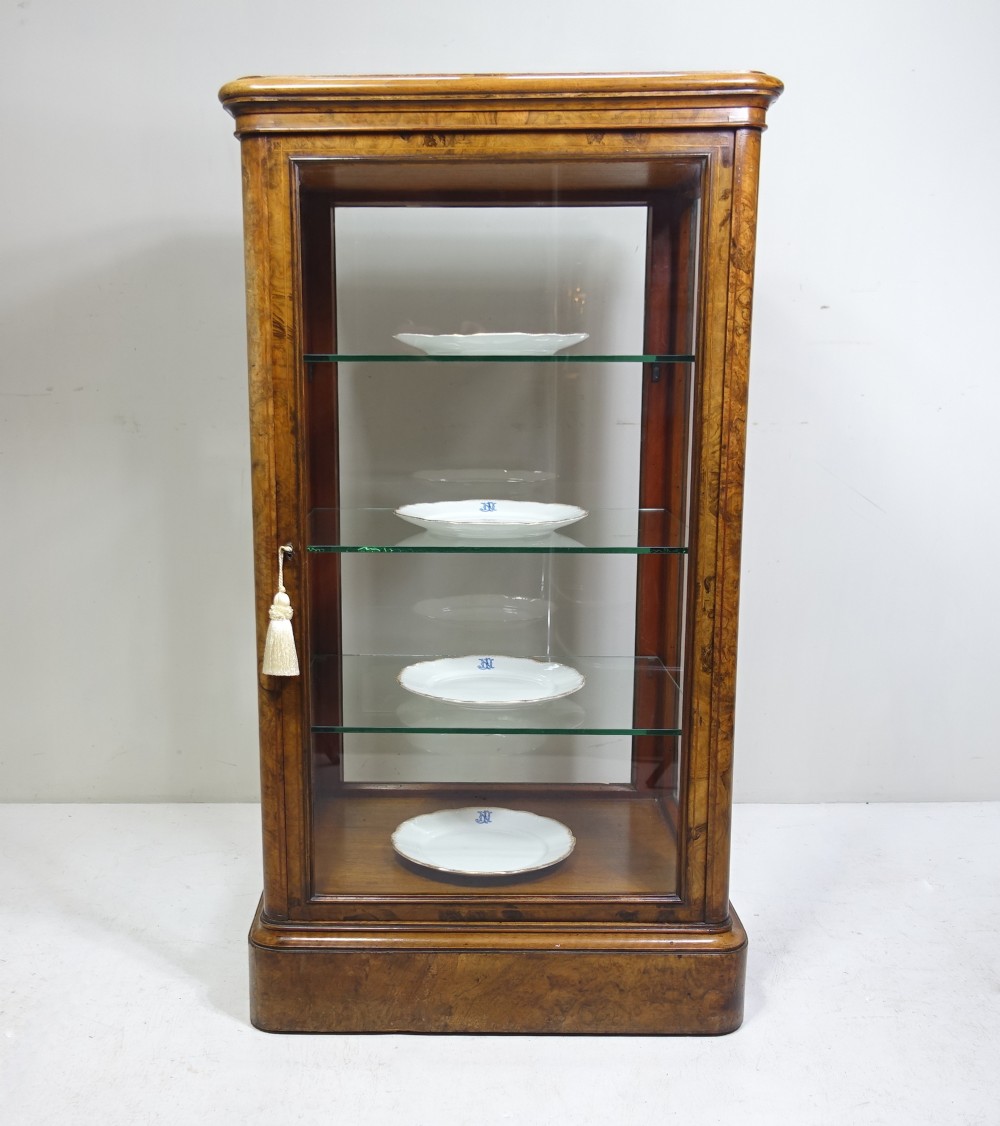 19TH C BURR WALNUT DISPLAY CABINET