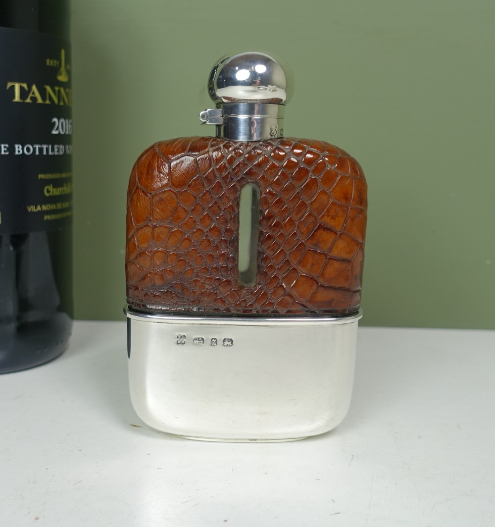 SILVER & LEATHER HIP FLASK 1899