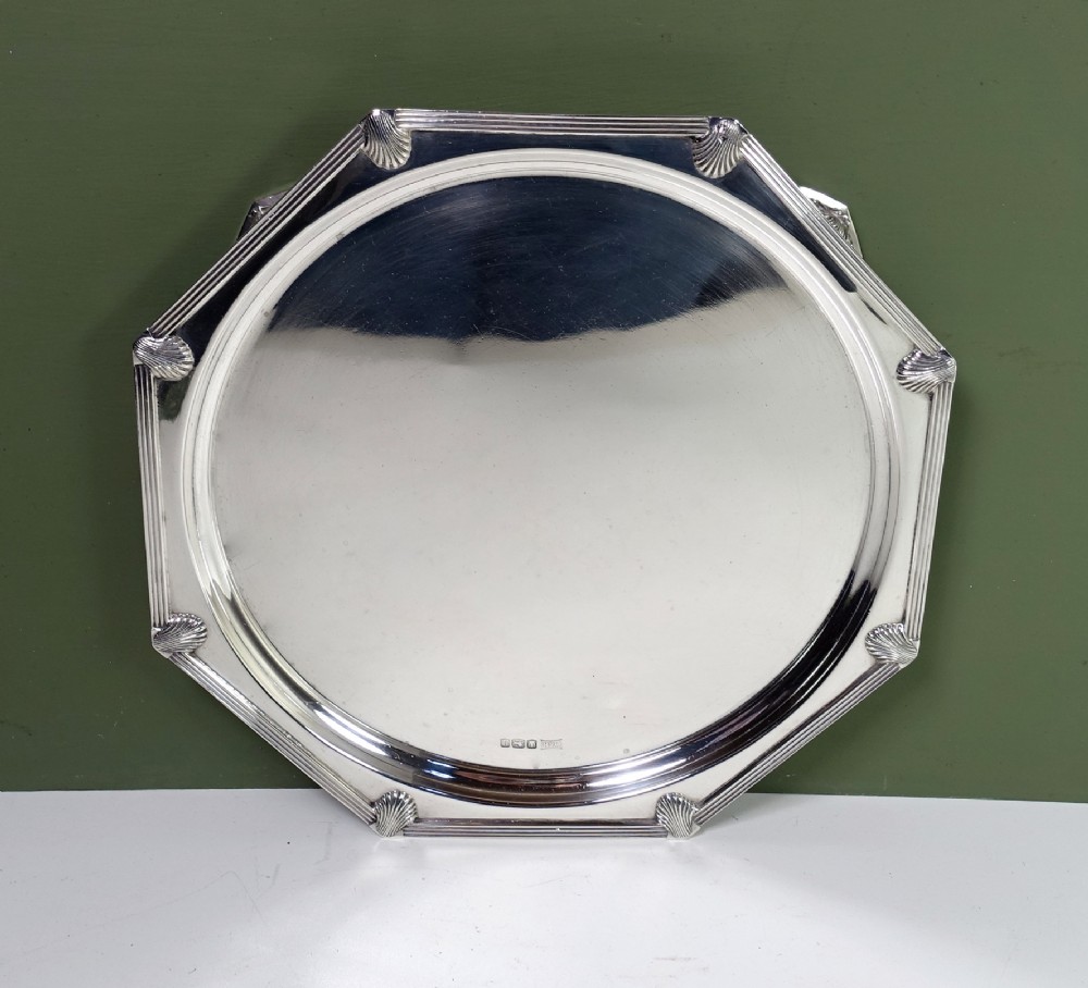 SOLID SILVER SHELL DECORATED SALVER 1933
