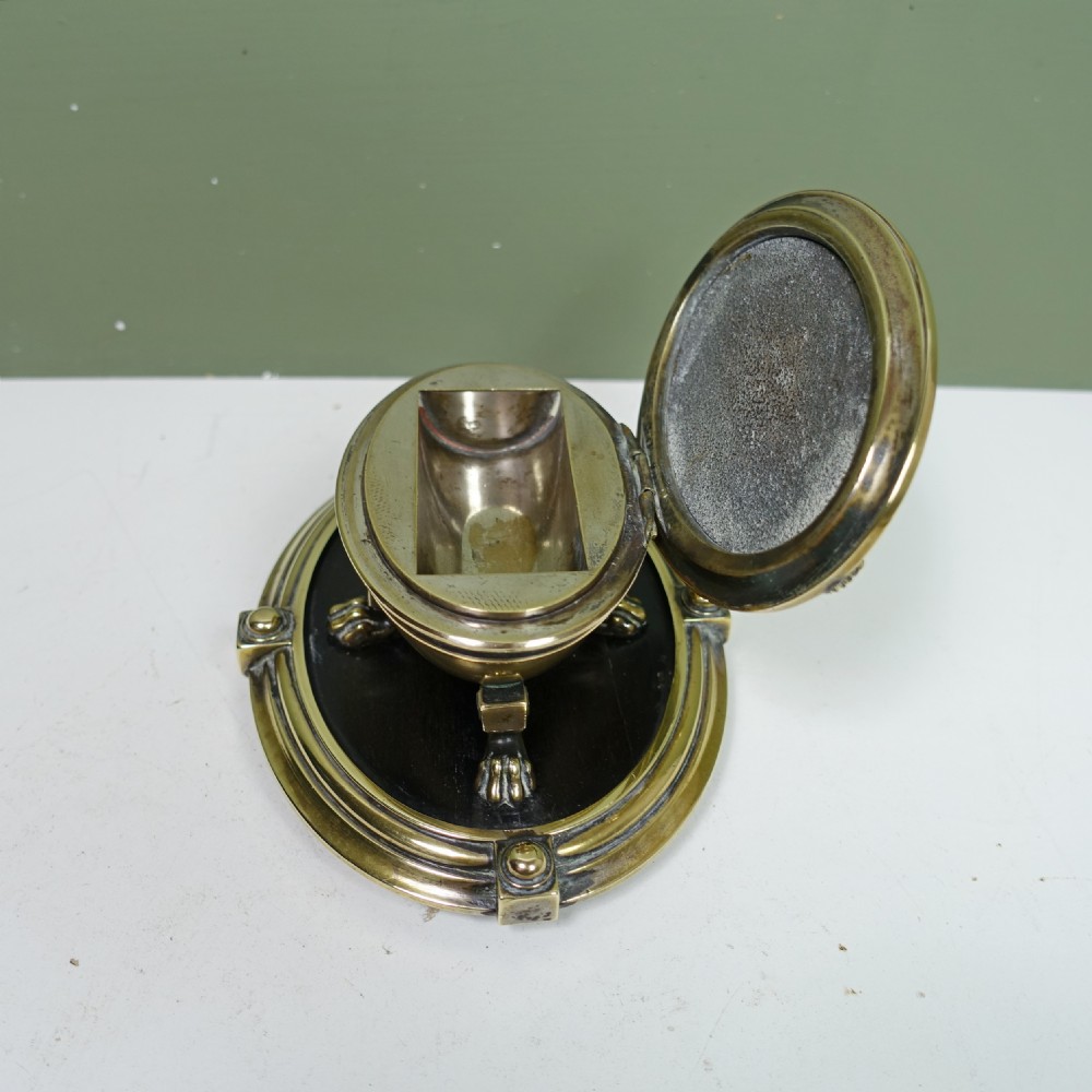 19TH C BRASS & LABURNUM DESK MATCH HOLDER View VI