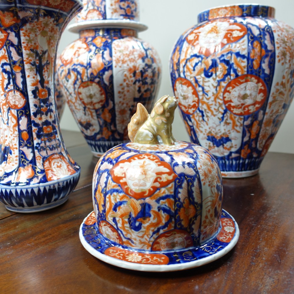 IMPRESSIVE SET OF 19TH C IMARI GARTNITURE VASES View VI