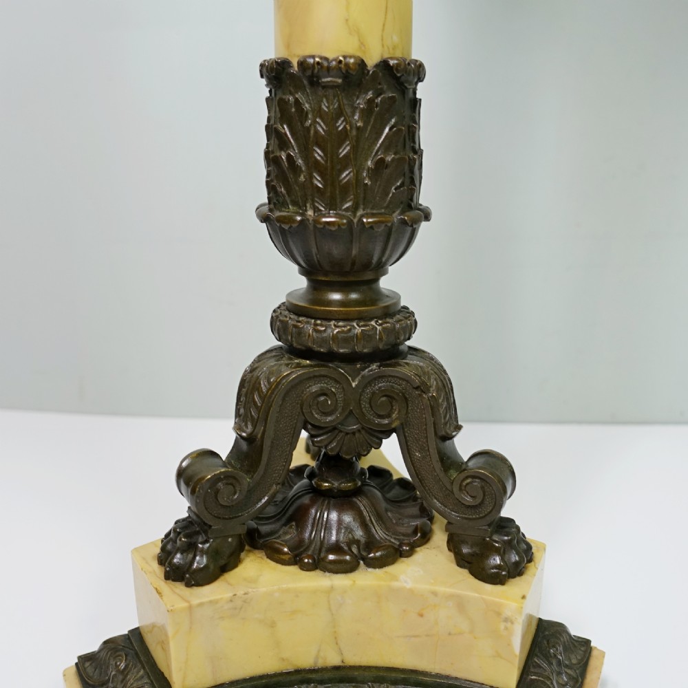 PAIR OF EARLY 19TH C BRONZE & SIENNA MARBLE CANDELABRA View III