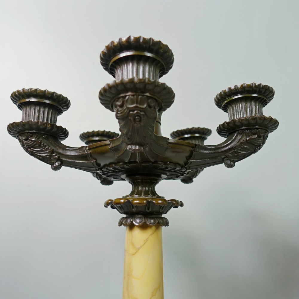 PAIR OF EARLY 19TH C BRONZE & SIENNA MARBLE CANDELABRA View IV