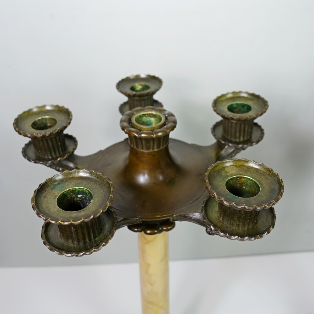 PAIR OF EARLY 19TH C BRONZE & SIENNA MARBLE CANDELABRA View V