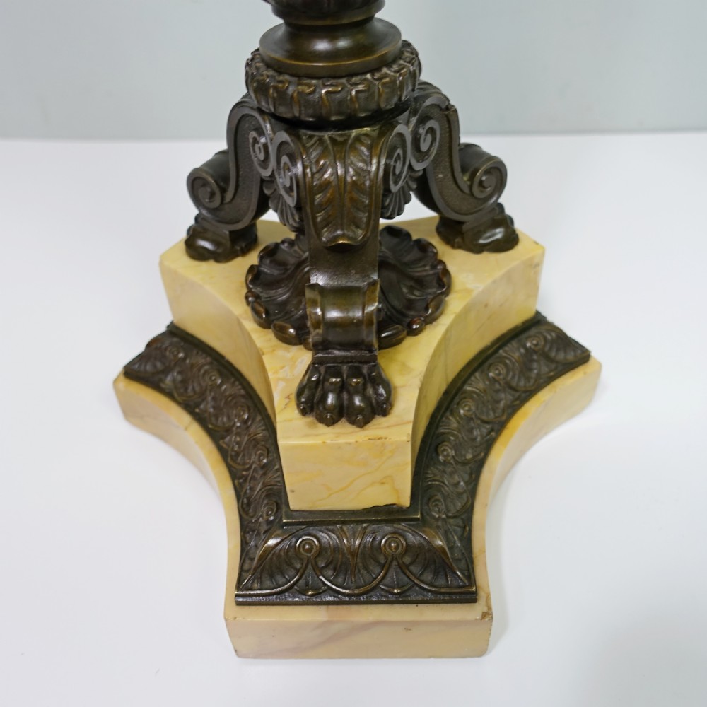 PAIR OF EARLY 19TH C BRONZE & SIENNA MARBLE CANDELABRA View VI