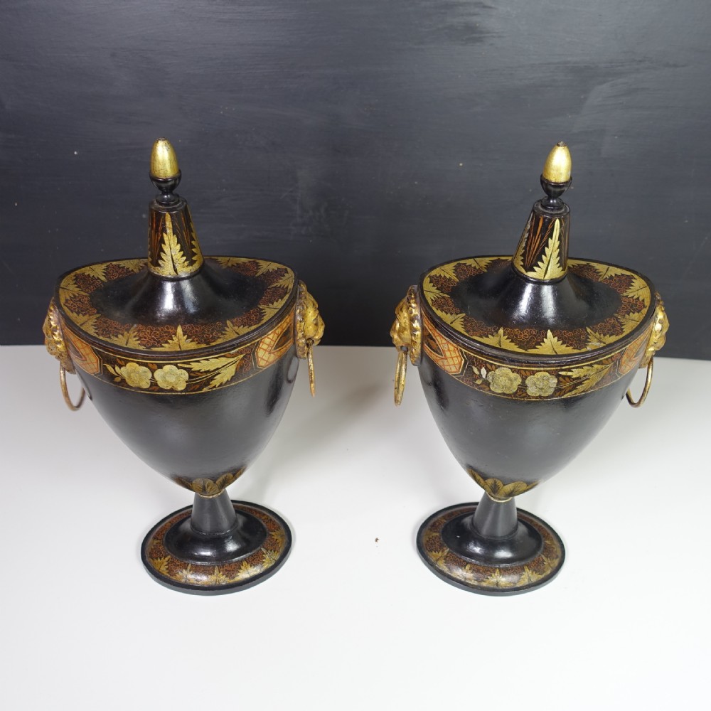 PAIR OF REGENCY TOLE CHESTNUT VASES View VI