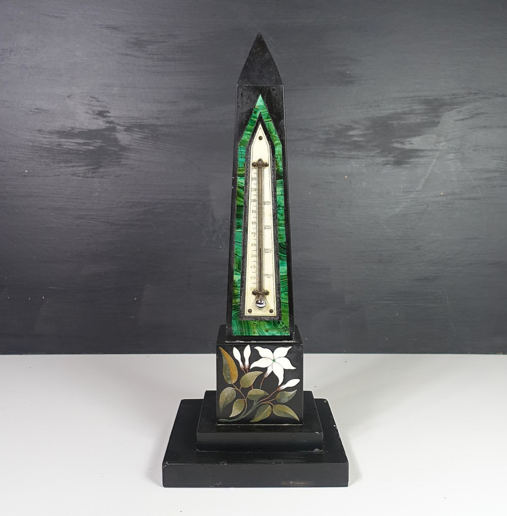19TH C INLAID  MARBLE DESK THERMOMETER