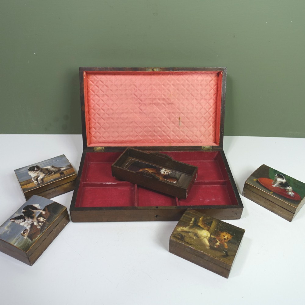 19TH C DECORATED BOX WITH SCENES OF DOGS View III