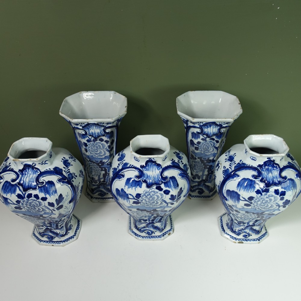 SET OF FIVE 18TH C DELFT VASES View V