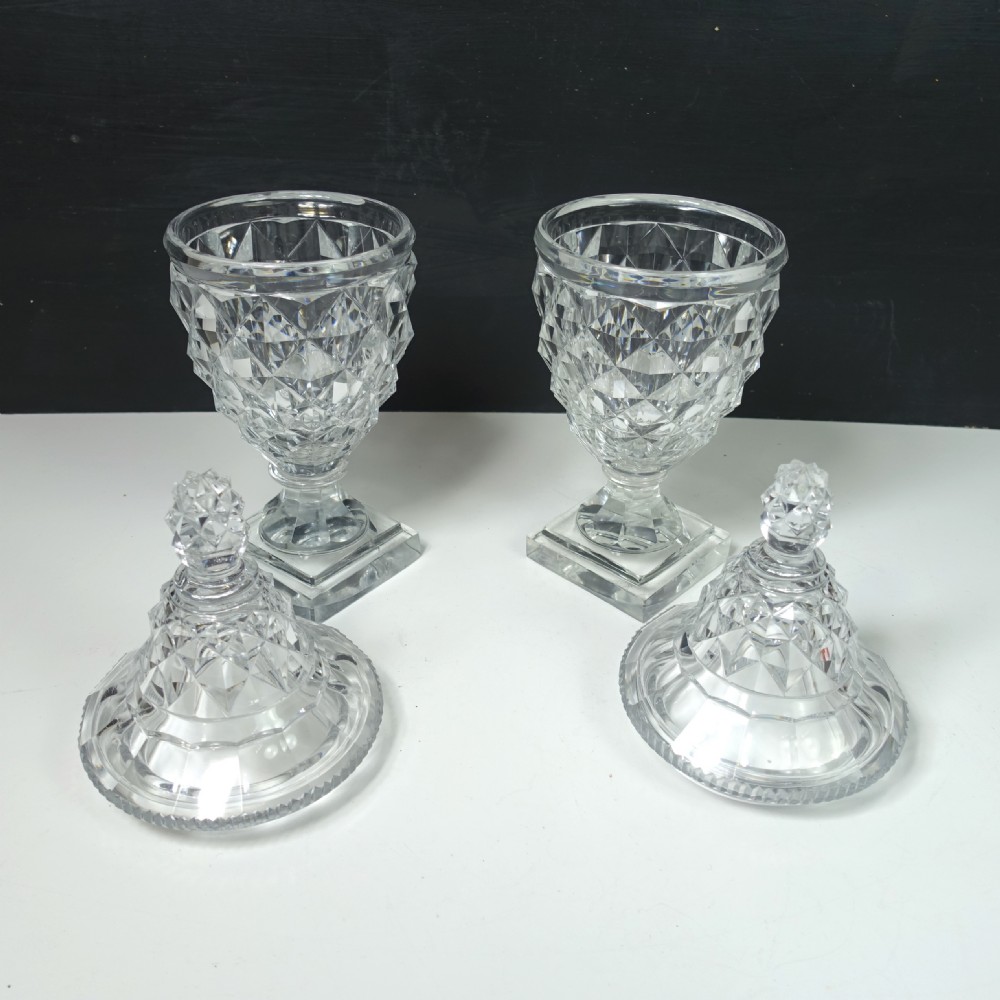PAIR OF 19TH C CUT GLASS VASES & COVERS View V