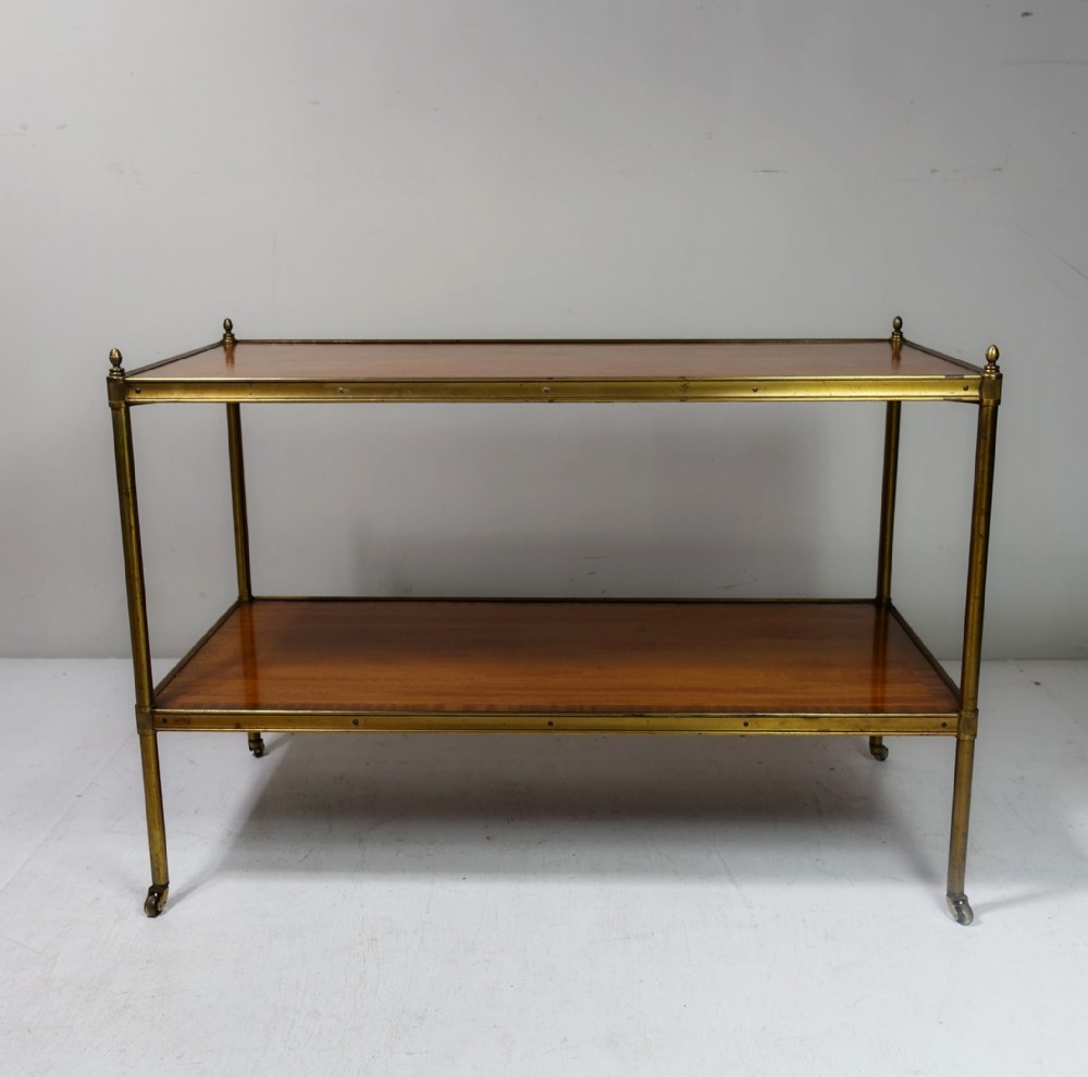 TWO TIER SATINWOOD & BRASS TABLE