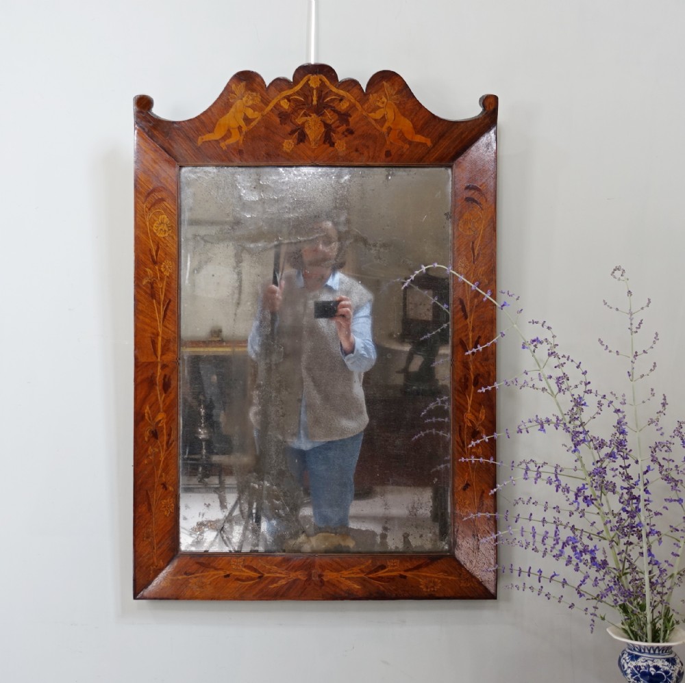 EARLY 19TH C WALNUT INLAID MIRROR