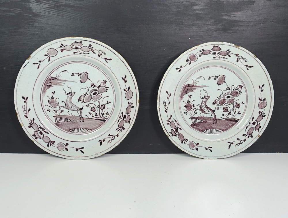 PAIR OF 18TH C MANGANESE DELFT PLATES