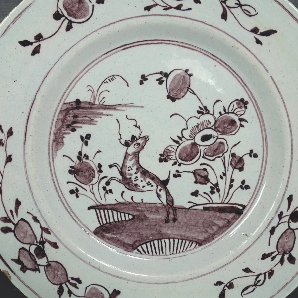 PAIR OF 18TH C MANGANESE DELFT PLATES View V