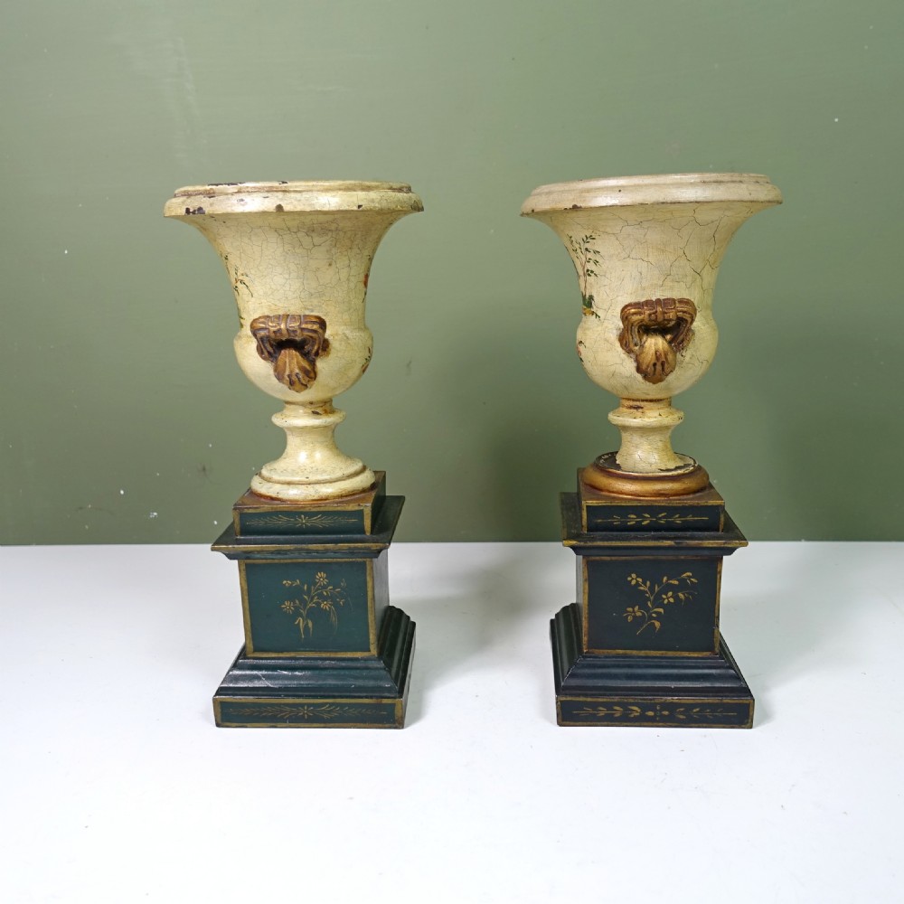 PAIR OF 19TH C DECORATED TOLE VASES View III
