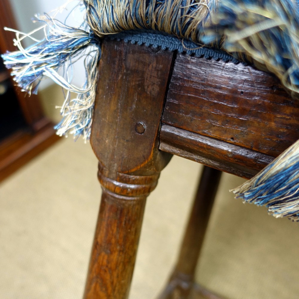 EARLY 18TH C OAK STOOL WITH SILK VELVET SEAT View VI