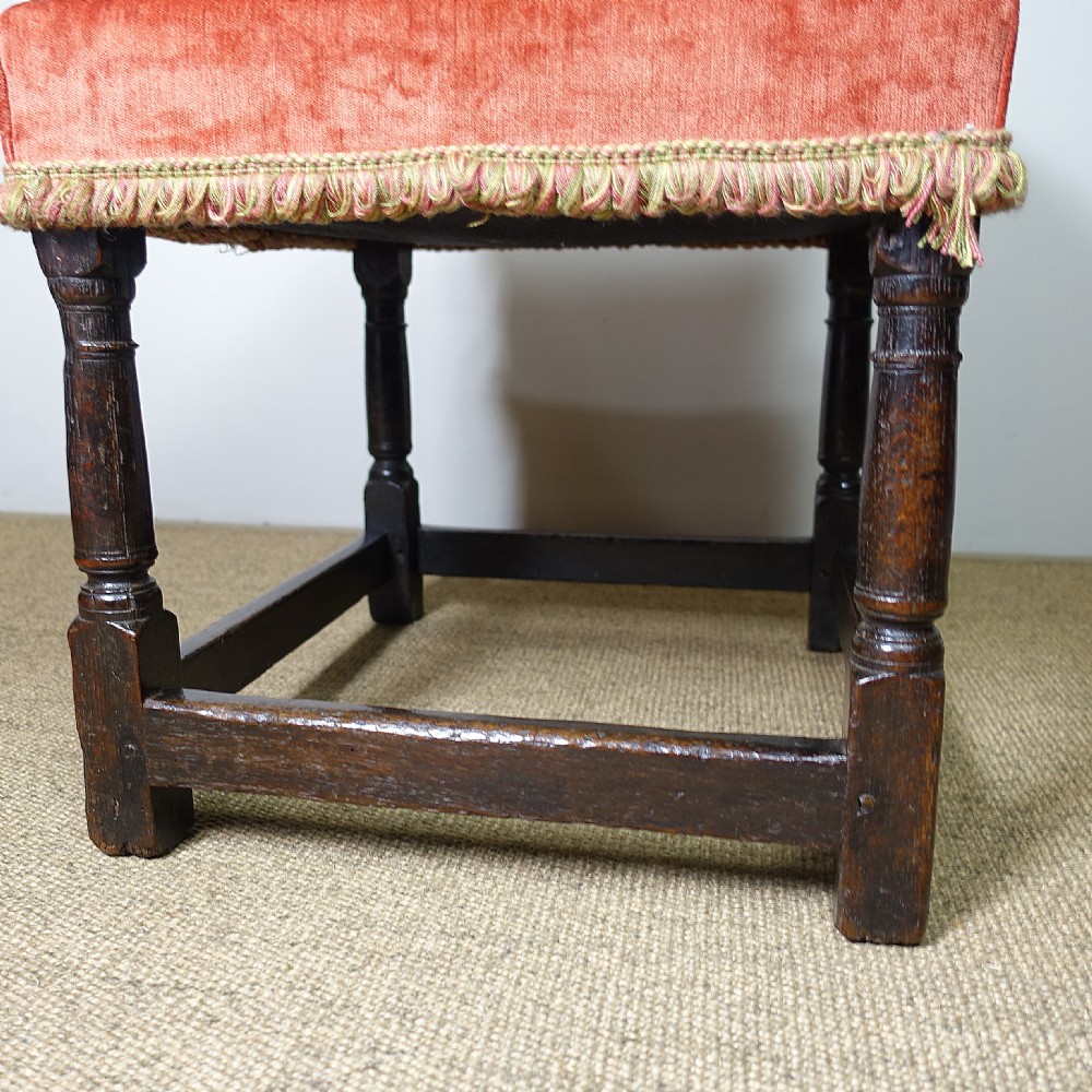 QUEEN ANNE OAK STOOL WITH VELVET CUSHION View V