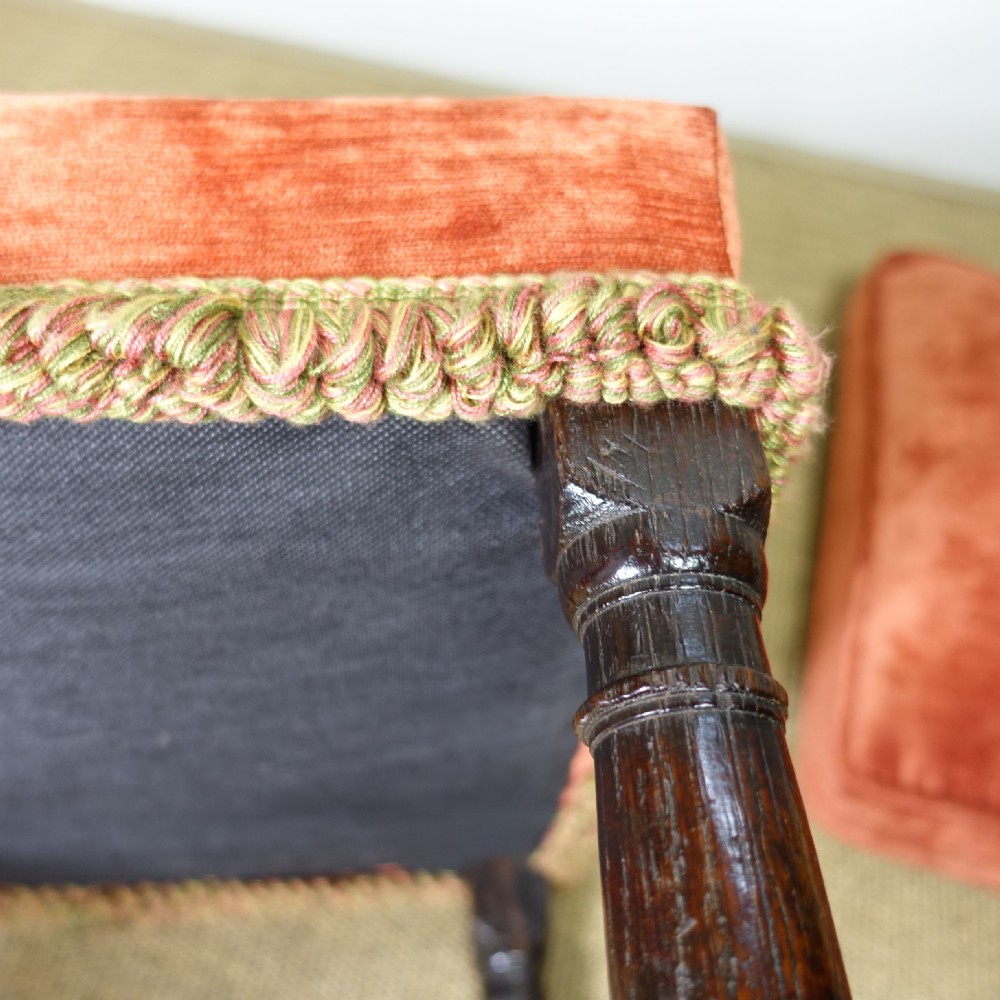 QUEEN ANNE OAK STOOL WITH VELVET CUSHION View VI