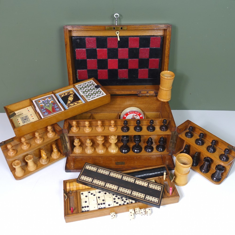 19TH C OAK CBOXED GAMES COMPENDIUM