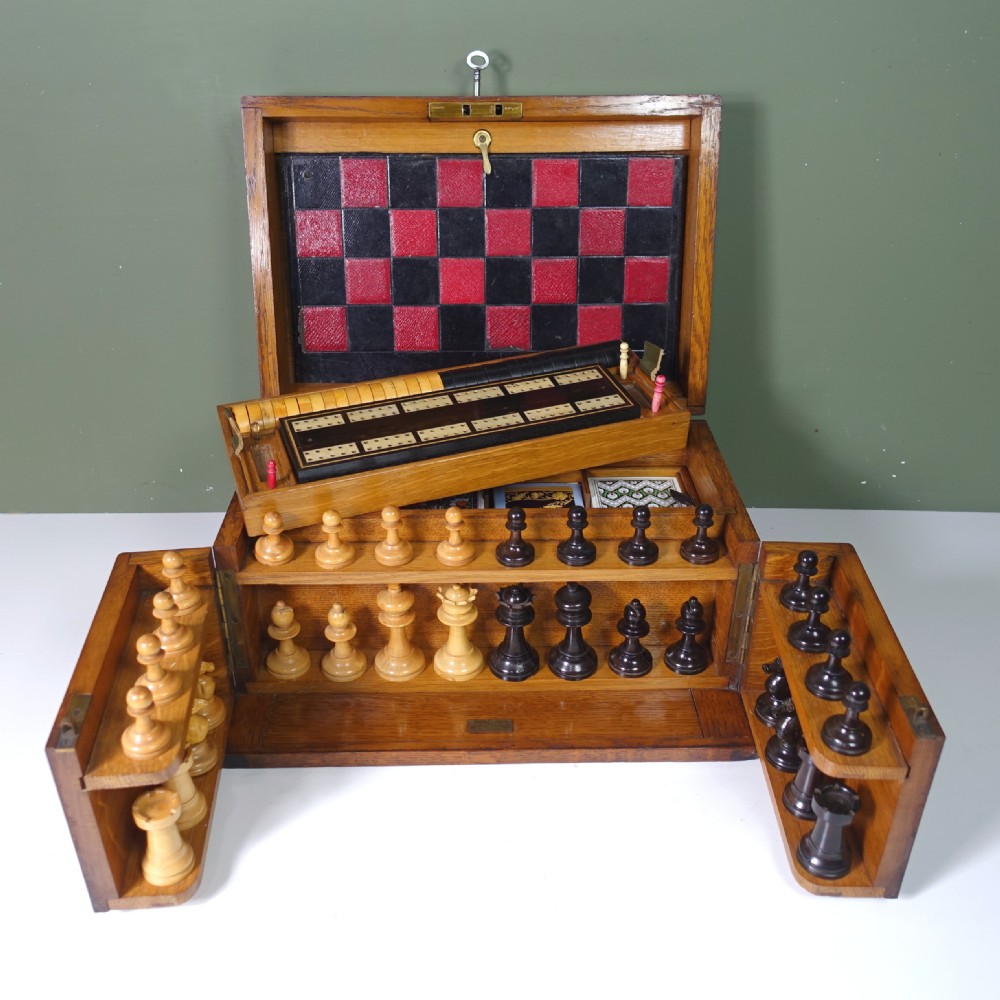 19TH C OAK CBOXED GAMES COMPENDIUM View II