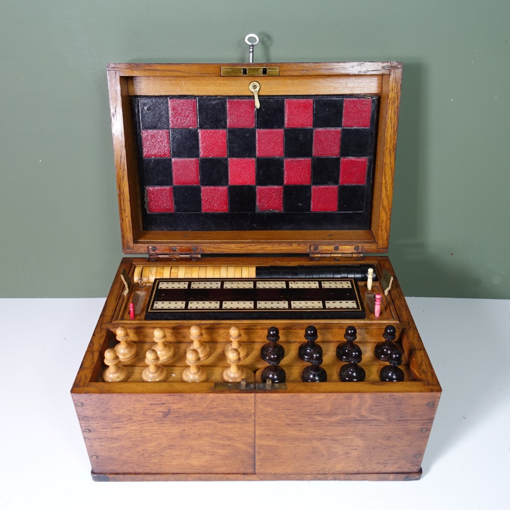 19TH C OAK CBOXED GAMES COMPENDIUM View III
