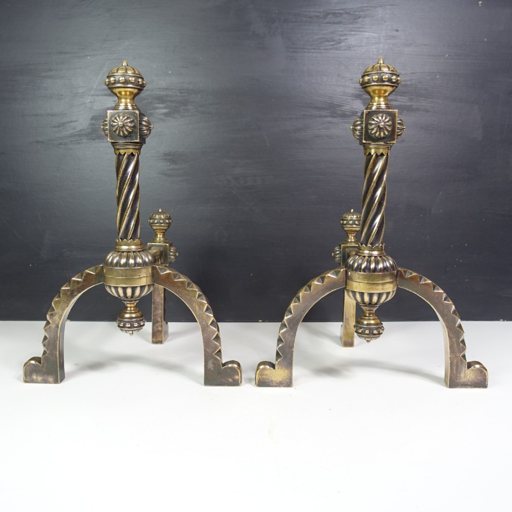 PAIR OF 19TH C BRASS FIRE DOGS View II