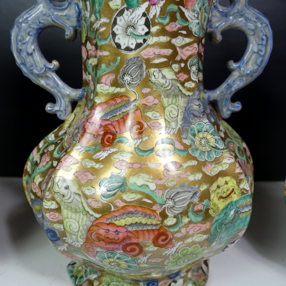 SET OF THREE MASONS IRONSTONE VASES & COVER View IV