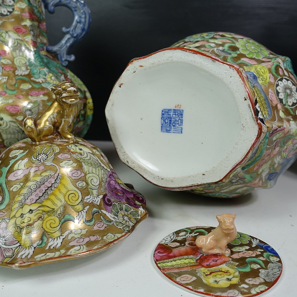 SET OF THREE MASONS IRONSTONE VASES & COVER View V