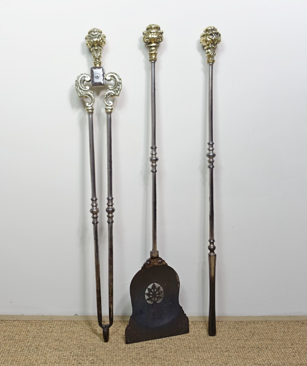 SET OF GEORGE III BRASS & STEEL FIRE TOOLS