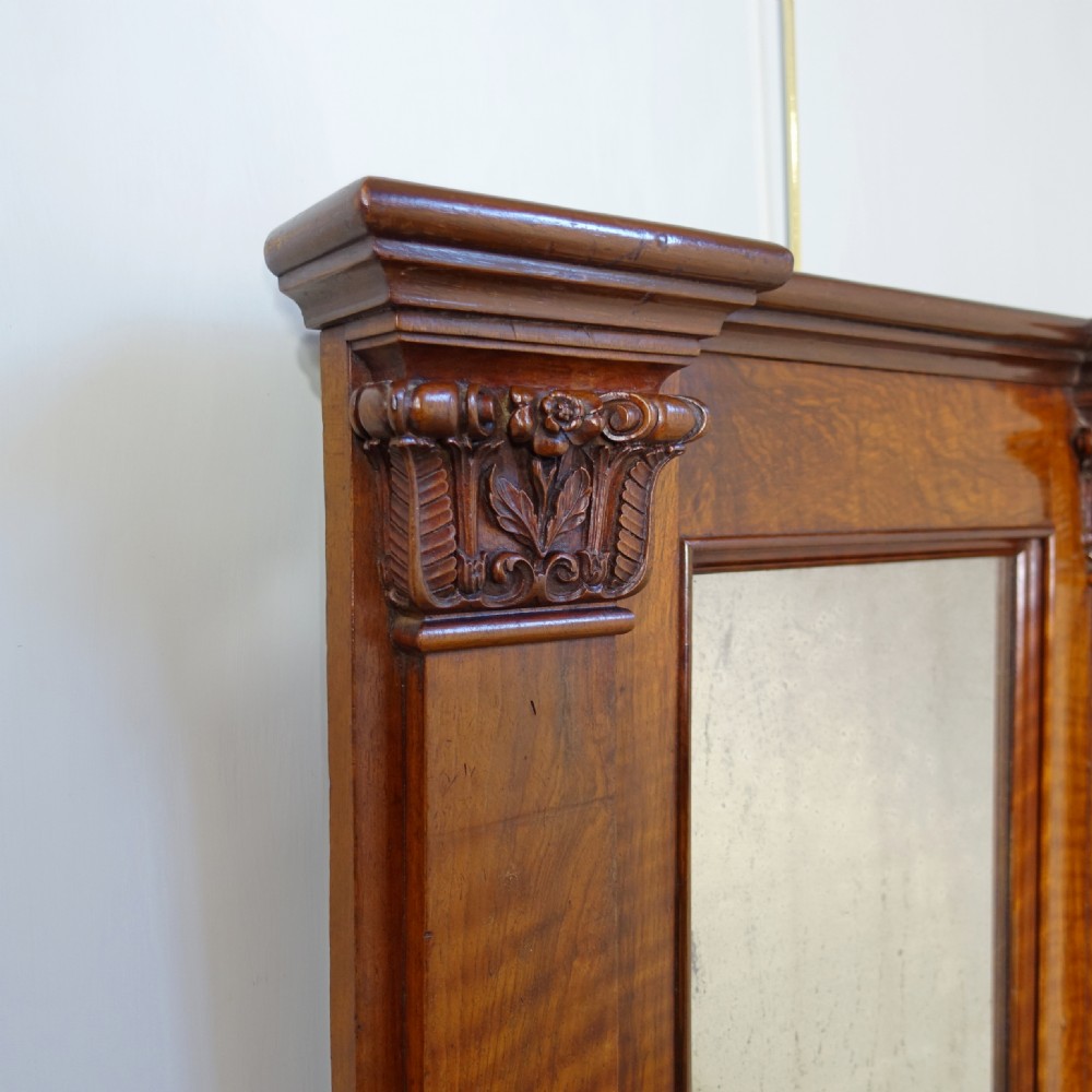 19TH C CARVED FIGURED WALNUT MIRROR View III