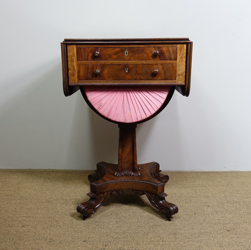19TH C MAHOGANY SEWING TABLE