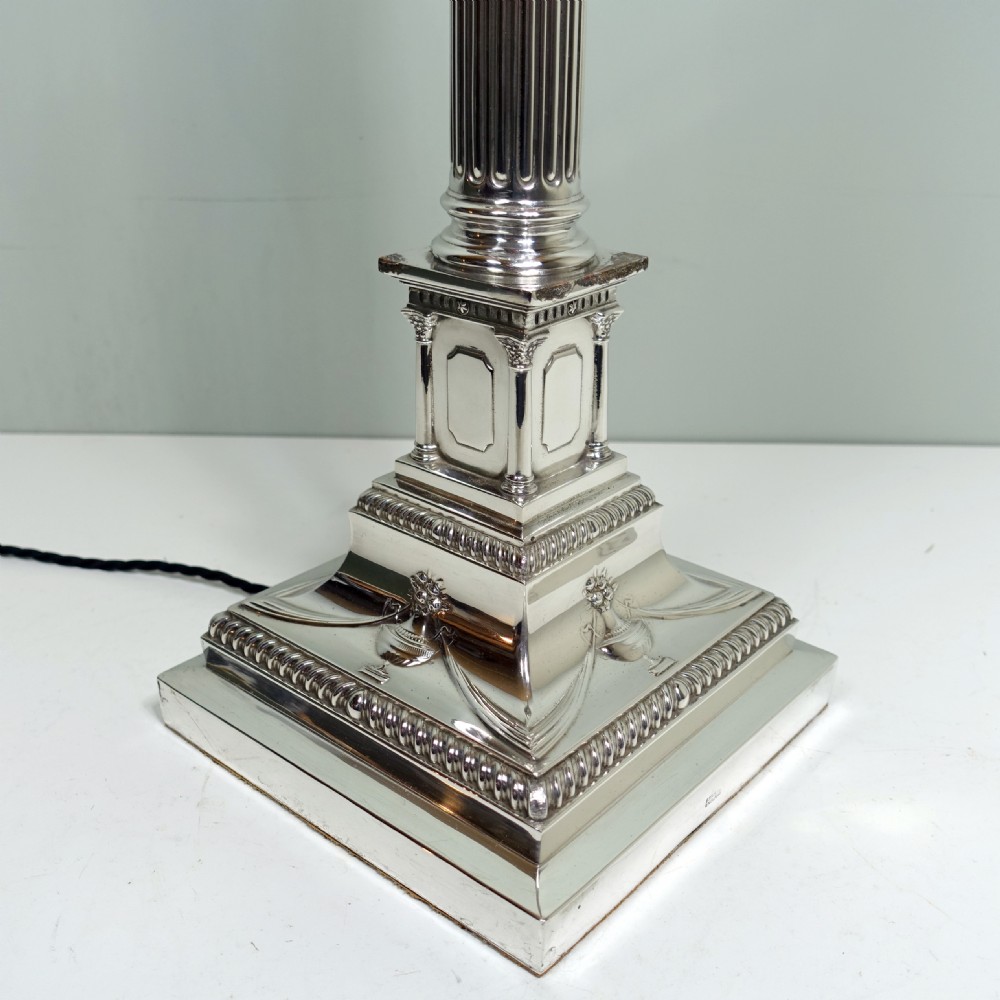 LARGE SILVER PLATED CORINTHIAN COLUMN LAMP BASE View IV