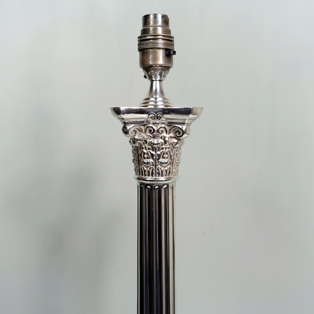 LARGE SILVER PLATED CORINTHIAN COLUMN LAMP BASE View V