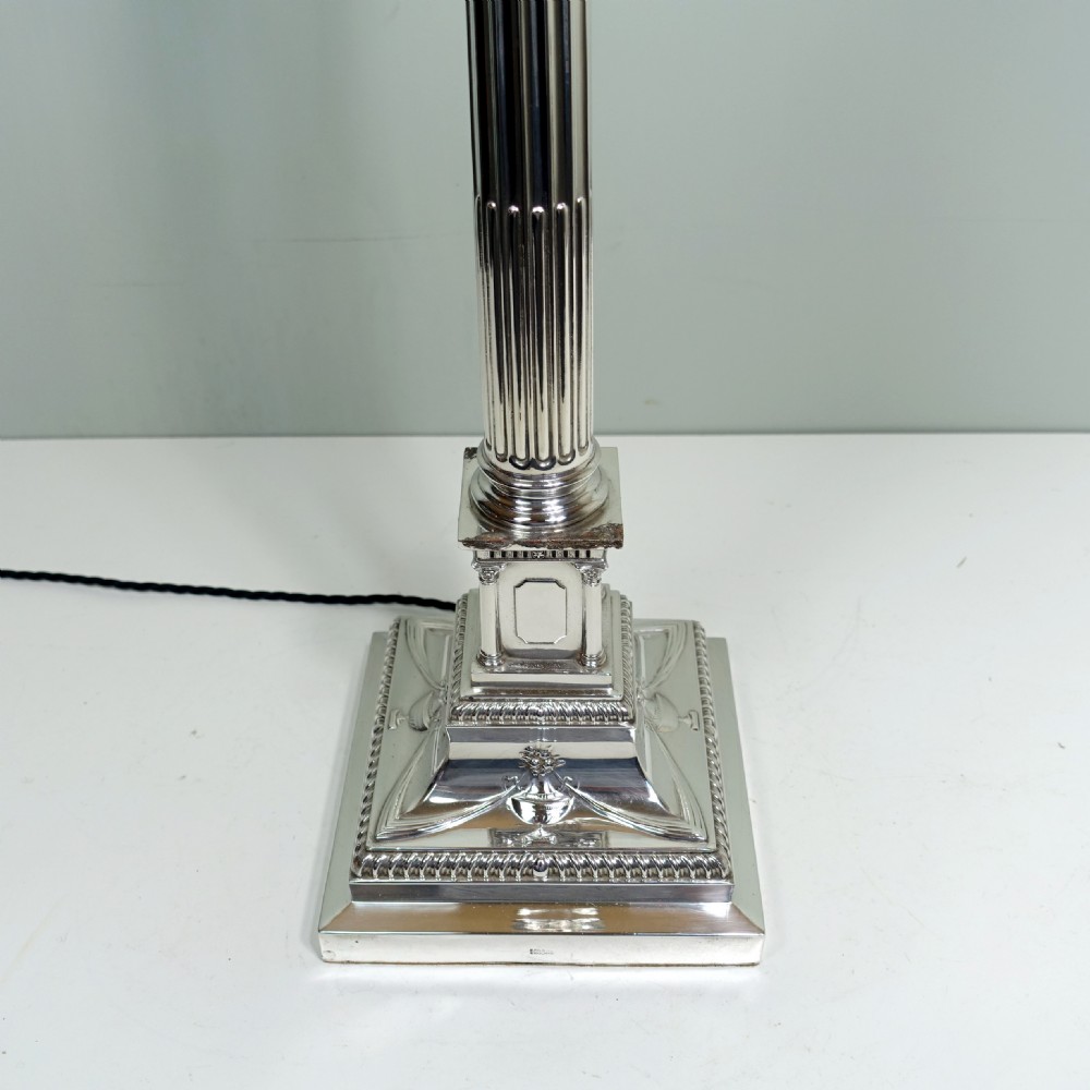 LARGE SILVER PLATED CORINTHIAN COLUMN LAMP BASE View VI