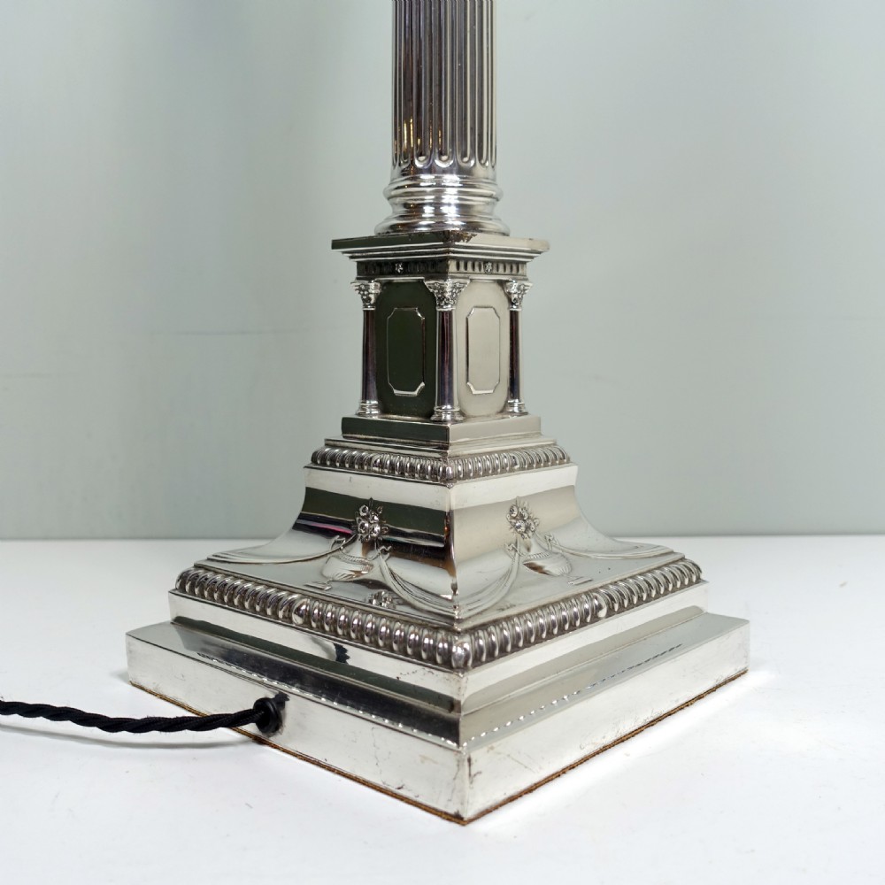 LARGE SILVER PLATED CORINTHIAN COLUMN LAMP BASE View VII