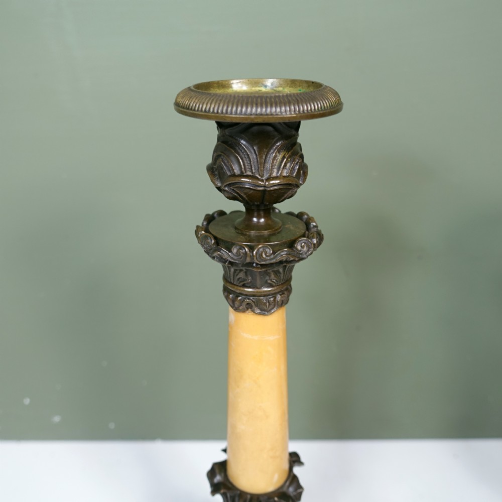 PAIR OF REGENCY BRONZE & MARBLE CANDLESTICKS View III