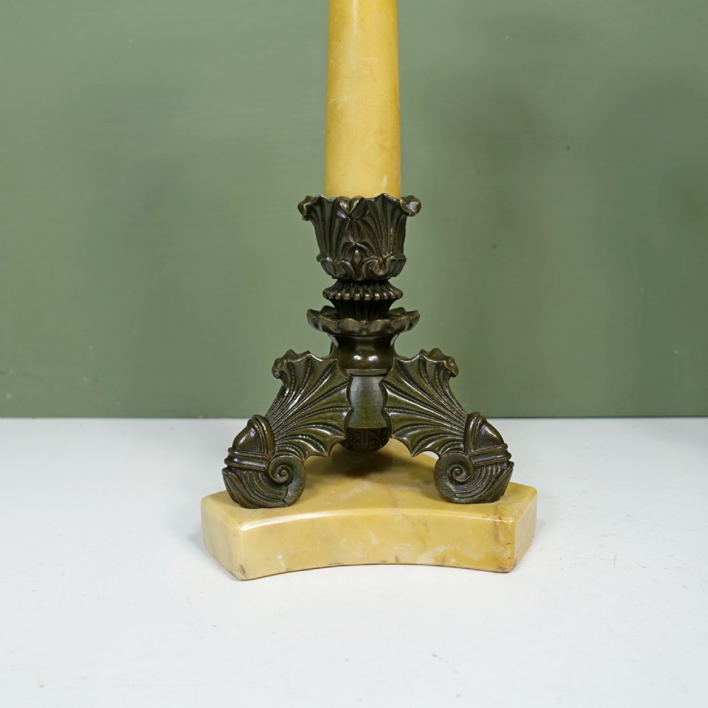 PAIR OF REGENCY BRONZE & MARBLE CANDLESTICKS View V