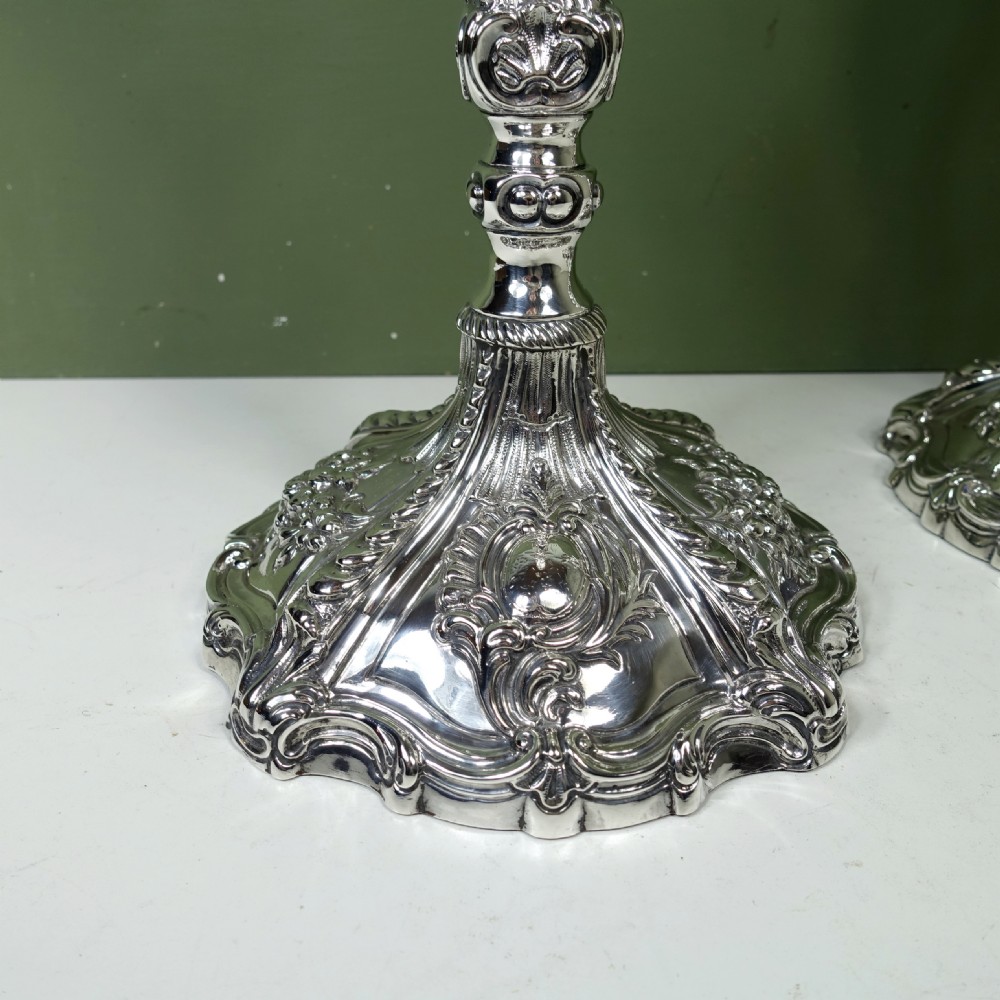 LARGE PAIR OF 18TH C SILVER CANDLESTICKS View III